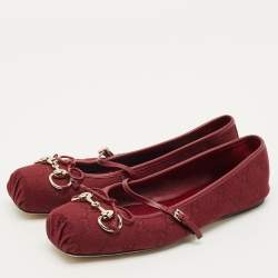 Pre Owned حذاء باليرينا ماري جين فلات غوتشي كانفاس جلد هورسبيت خمري مقاس 38