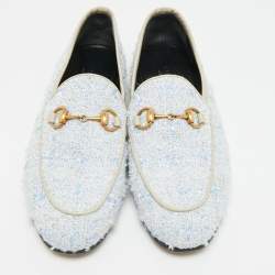 مملوكة مسبقًا حذاء لوفرز غوتشي هورسبيت جوردان كانفاس جي جي بيج/أزرق وجلد مقاس 36.5