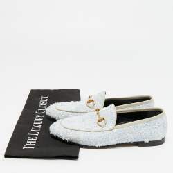 مملوكة مسبقًا حذاء لوفرز غوتشي هورسبيت جوردان كانفاس جي جي بيج/أزرق وجلد مقاس 36.5