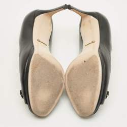 مملوكة مسبقًا حذاء كعب عالي غوتشي هورسيبت جلد أسود مقدمة مفتوحة مقاس 37.5