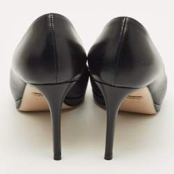 مملوكة مسبقًا حذاء كعب عالي غوتشي هورسيبت جلد أسود مقدمة مفتوحة مقاس 37.5