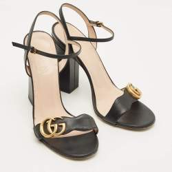 Pre Owned صندل غوغتشي سير كاحل جلد أسود حجم 38 مارمونت حرفي جي