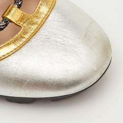 مملوكة مسبقًا Gucci Silver/Gold Leather Titan Gladiator Lace Up Sneakers Size 38