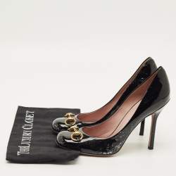 Pre Owned حذاء كعب عالي غوتشي "جولين" مزين هورسبت ومقدمة مربعة جلد لامع أسود مقاس 39