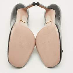 Pre Owned حذاء كعب عالي غوتشي "جولين" مزين هورسبت ومقدمة مربعة جلد لامع أسود مقاس 39