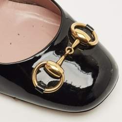 Pre Owned حذاء كعب عالي غوتشي "جولين" مزين هورسبت ومقدمة مربعة جلد لامع أسود مقاس 39