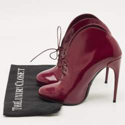 مملوكة مسبقًا Gucci Kim Curved Polished Size 36 Burgundy Patent Leather Booties