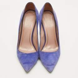 مملوكة مسبقًا حذاء كعب عالي غوتشي مذبب سويدي أزرق إليزابيث هورسبت مقاس 39