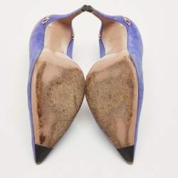 مملوكة مسبقًا حذاء كعب عالي غوتشي مذبب سويدي أزرق إليزابيث هورسبت مقاس 39