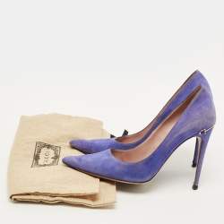 مملوكة مسبقًا حذاء كعب عالي غوتشي مذبب سويدي أزرق إليزابيث هورسبت مقاس 39