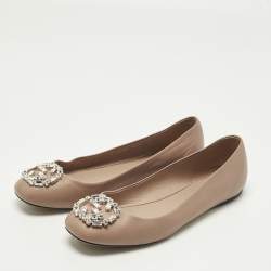 Pre Owned حذاء باليرينا غوتشي جلد سويدي أسود مرصع بالكريستال شعار GG مقاس 37.5