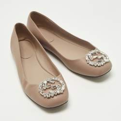 Pre Owned حذاء باليرينا غوتشي جلد سويدي أسود مرصع بالكريستال شعار GG مقاس 37.5