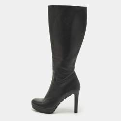 مملوكة مسبقًا Gucci Size 40 Black Leather Platform Knee Length Boots