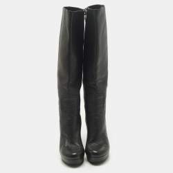 Pre Owned Gucci Size 40 Black Leather Platform Knee Length Boots
