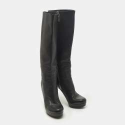 Pre Owned Gucci Size 40 Black Leather Platform Knee Length Boots