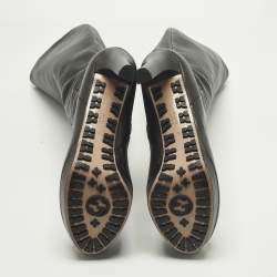 Pre Owned Gucci Size 40 Black Leather Platform Knee Length Boots