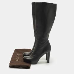 Pre Owned Gucci Size 40 Black Leather Platform Knee Length Boots