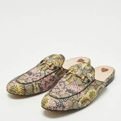 مملوكة مسبقًا حذاء مول غوتشي فلات برنستاون هورسبيت كانفاس بنقشة زهور ملونة مقاس 41