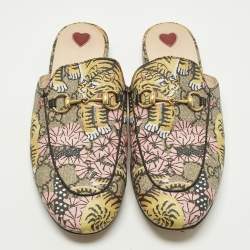 مملوكة مسبقًا حذاء مول غوتشي فلات برنستاون هورسبيت كانفاس بنقشة زهور ملونة مقاس 41