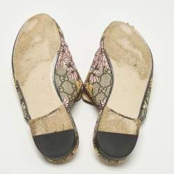 مملوكة مسبقًا حذاء مول غوتشي فلات برنستاون هورسبيت كانفاس بنقشة زهور ملونة مقاس 41