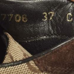 Pre Owned Gucci Web Size 37 Dark Brown/Beige GG Canvas and Suede Low Top Sneakers