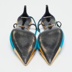 مملوكة مسبقًا Gucci Size 40 Tricolor Leather and Suede Cap Toe Slingback Pumps