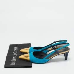 مملوكة مسبقًا Gucci Size 40 Tricolor Leather and Suede Cap Toe Slingback Pumps