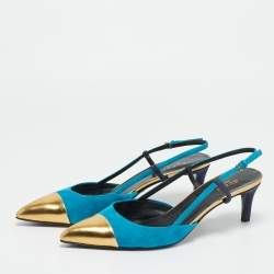مملوكة مسبقًا Gucci Size 40 Tricolor Leather and Suede Cap Toe Slingback Pumps