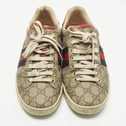 مملوكة مسبقًا Gucci Ace Size 37 Beige GG Supreme Canvas Low Top Sneakers
