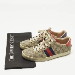 مملوكة مسبقًا Gucci Ace Size 37 Beige GG Supreme Canvas Low Top Sneakers