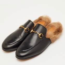 مملوكة مسبقًا حذاء برينس تاون مبطن بالفرو جلد أسود غوتشي مقاس 36.5