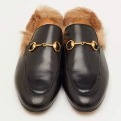 مملوكة مسبقًا حذاء برينس تاون مبطن بالفرو جلد  أسود غوتشي مقاس 36.5