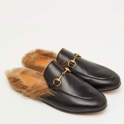 مملوكة مسبقًا حذاء برينس تاون مبطن بالفرو جلد أسود غوتشي مقاس 36.5