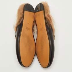 مملوكة مسبقًا حذاء برينس تاون مبطن بالفرو جلد أسود غوتشي مقاس 36.5