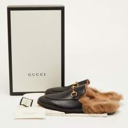 مملوكة مسبقًا حذاء برينس تاون مبطن بالفرو جلد أسود غوتشي مقاس 36.5