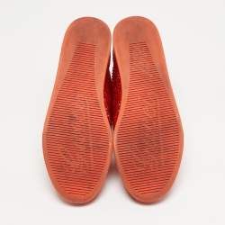 Pre Owned Gucci  Size 39.5 Orange Satin Crystal Studs High Top  Sneakers