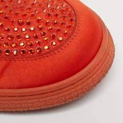Pre Owned Gucci  Size 39.5 Orange Satin Crystal Studs High Top  Sneakers