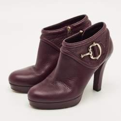 Pre Owned Gucci Size 38 Burgundy Leather Zip Up  Booties