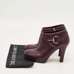Pre Owned Gucci Size 38 Burgundy Leather Zip Up  Booties