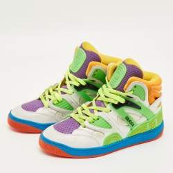 مملوكة مسبقًا حذاء رياضي غوتشي بكست أخضر متعدد الألوان شبك، كانفاس وجلد عالي من أعلى مقاس 37