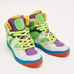 مملوكة مسبقًا حذاء رياضي غوتشي بكست أخضر متعدد الألوان شبك، كانفاس وجلد عالي من أعلى مقاس 37