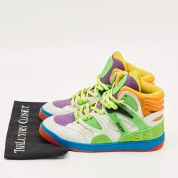 مملوكة مسبقًا حذاء رياضي غوتشي بكست أخضر متعدد الألوان شبك، كانفاس وجلد عالي من أعلى مقاس 37