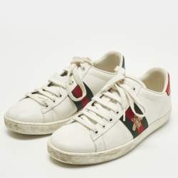 Pre Owned Gucci Ace Size 38 White Leather Low Top Sneakers