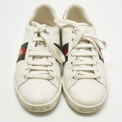 Pre Owned Gucci Ace Size 38 White Leather Low Top Sneakers