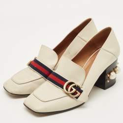 Pre Owned حذاء كعب عالي غوتشي جي جي مارمونت جلد كريمي مقاس 39.5