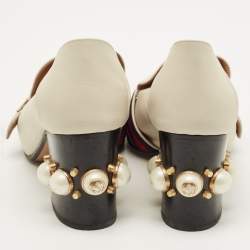 Pre Owned حذاء كعب عالي غوتشي جي جي مارمونت جلد كريمي مقاس 39.5