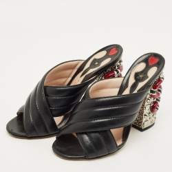 Pre Owned Gucci Webby Size 39 Black Leather Snake Embellished Mules