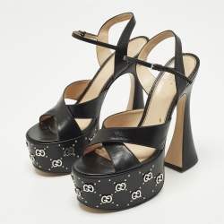 مملوكة مسبقًا Gucci Size 39 Black Leather GG Embellished Platform  Ankle Strap Sandals