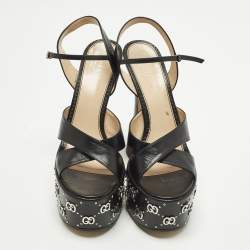 مملوكة مسبقًا Gucci Size 39 Black Leather GG Embellished Platform  Ankle Strap Sandals