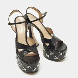 مملوكة مسبقًا Gucci Size 39 Black Leather GG Embellished Platform  Ankle Strap Sandals